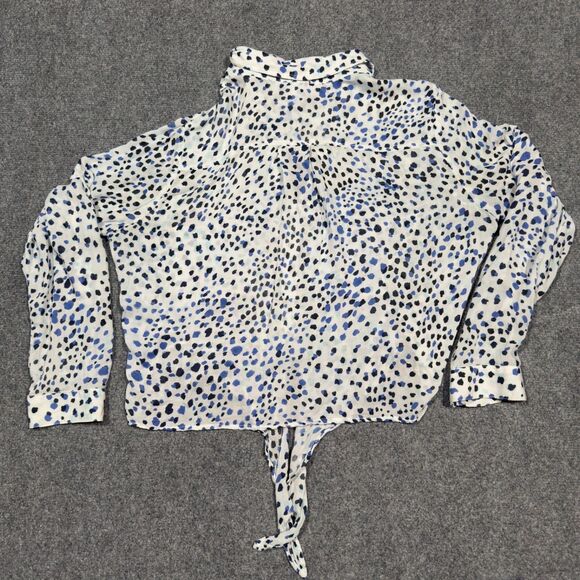 Cloth & Stone Anthropology Blue Leopard Tie Front Button Blouse Top Shirt Large - Picture 4 of 8
